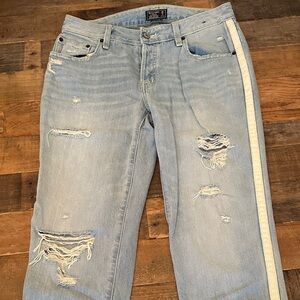 Abercrombie Jeans - Light Blue Distressed Jeans with White Stripe